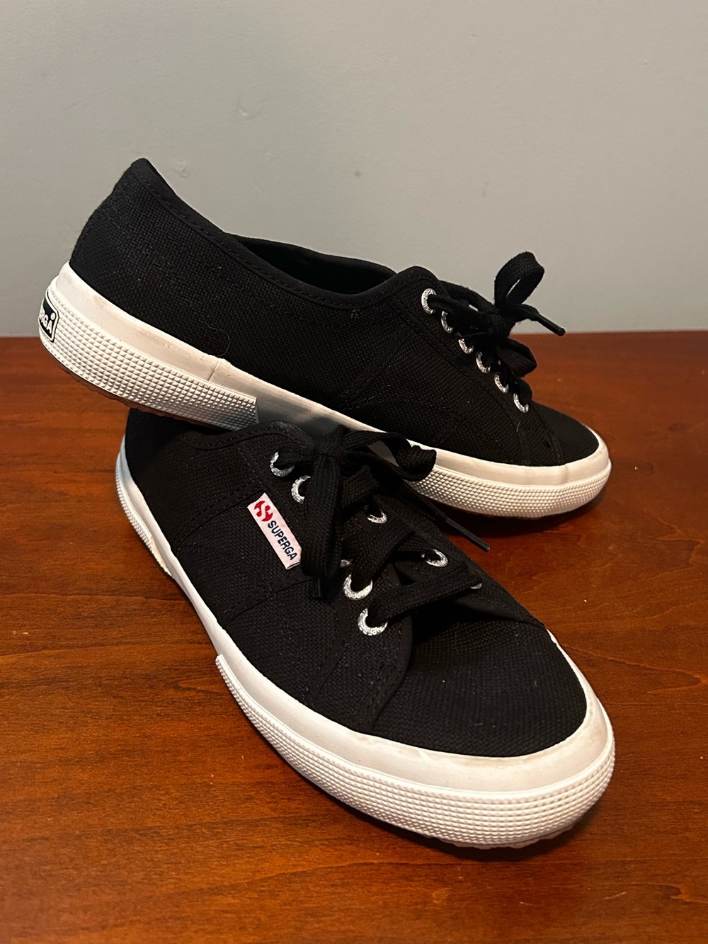 Superga women’s Black 2750 coto classic Canvas Low-Top Sneakers with White Sole